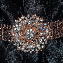 Load image into Gallery viewer, Crystal BroochTie Backs, rose gold and rhinestone Curtains hold backs, magnetic holders
