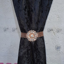 Load image into Gallery viewer, Crystal BroochTie Backs, rose gold and rhinestone Curtains hold backs, magnetic holders
