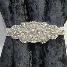 Load image into Gallery viewer, Crystal and Pearl Tie Backs, rhinestone Curtains hold backs, magnetic holders
