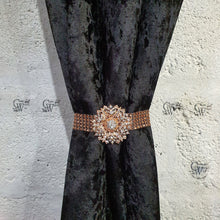 Load image into Gallery viewer, Crystal BroochTie Backs, rose gold and rhinestone Curtains hold backs, magnetic holders
