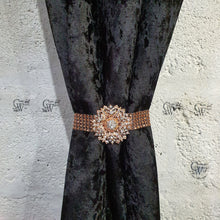 Load image into Gallery viewer, Crystal BroochTie Backs, rose gold and rhinestone Curtains hold backs, magnetic holders
