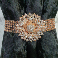 Load image into Gallery viewer, Crystal BroochTie Backs, rose gold and rhinestone Curtains hold backs, magnetic holders

