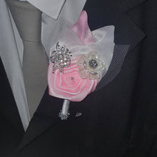 Load image into Gallery viewer, Wedding Boutonniere, wrist corsage.  broochbuttonhole , Wedding Buttonhole Pin for groom, usher, groomsman. by Crystal wedding uk
