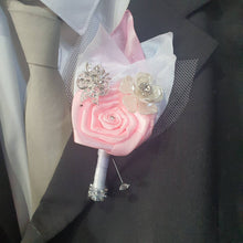 Load image into Gallery viewer, Wedding Boutonniere, wrist corsage.  broochbuttonhole , Wedding Buttonhole Pin for groom, usher, groomsman. by Crystal wedding uk
