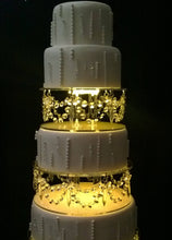 Load image into Gallery viewer, Crystal cake separator crystal drape +LED&#39;s, set of 3 dividers in sizes: 15cm+20cm- 6&quot; 8&quot; 10&quot; by 3&quot; TALL by Crystal wedding uk
