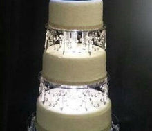Load image into Gallery viewer, Crystal cake separator crystal drape +LED&#39;s, set of 3 dividers in sizes: 15cm+20cm- 6&quot; 8&quot; 10&quot; by 3&quot; TALL by Crystal wedding uk
