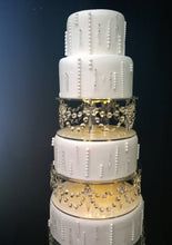 Load image into Gallery viewer, Crystal cake separator crystal drape +LED&#39;s, set of 3 dividers in sizes: 15cm+20cm- 6&quot; 8&quot; 10&quot; by 3&quot; TALL by Crystal wedding uk
