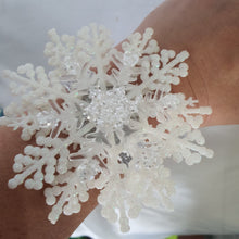 Load image into Gallery viewer, Snowflake wrist corsage for a Winter wedding Wrist Corsage - Winter Wedding  Corsage -Perfect for a Christmas Wedding or Winter Formal event
