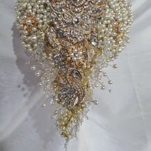 Load image into Gallery viewer, Pearl cascade teardrop  brooch  bouquet Jeweled  art deco gatsby vintage style. by Crystal wedding uk
