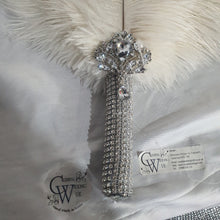 Load image into Gallery viewer, 3  feather fans, wedding hand fan - any colour as custom made by Crystal wedding uk
