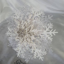 Load image into Gallery viewer, Snowflake bouquet for a Winter wedding bridesmaid by Crystal wedding uk
