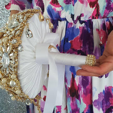 Load image into Gallery viewer, Gold Crystal cascade brooch RTS 8&quot; bouquet, jewel bouquet, alternative Great Gatsby style wedding flowers. by Crystal wedding uk
