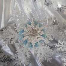 Load image into Gallery viewer, Snowflake bouquet with frozen blue accent for a Winter wedding bridesmaid by Crystal wedding uk
