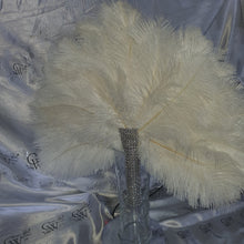 Load image into Gallery viewer, OFF WHITE Wedding feather fan, brides ostrich fan, wedding hand fan- custom made by Crystal wedding uk
