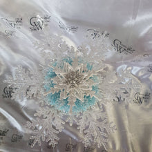 Load image into Gallery viewer, Snowflake bouquet with frozen blue accent for a Winter wedding bridesmaid by Crystal wedding uk
