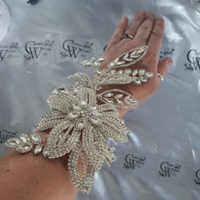 Load image into Gallery viewer, Crystal Wedding corsage Bracelet Jewellery Crystalflower Wedding Bride Cuff  by Crystal wedding uk
