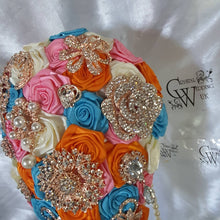 Load image into Gallery viewer, Brooch bouquet, teardrop brooch bouquet, jewel wedding bouquet. - Silver, Rose gold  or Gold tone by Crystal wedding uk
