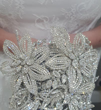Load image into Gallery viewer, Luxury Diamante bouquet brooch Jewel rhinestone crystal wedding bouquet Crystal Bridal Bouquet, cascade Jewel bouquet by Crystal wedding uk
