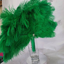Load image into Gallery viewer, Wedding feather fan,  Green feather brides ostrich fan, wedding hand fan, Great Gatsby  any colour as custom made by Crystal wedding uk
