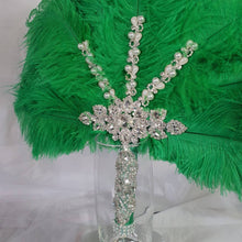 Load image into Gallery viewer, Wedding feather fan,  Green feather brides ostrich fan, wedding hand fan, Great Gatsby  any colour as custom made by Crystal wedding uk
