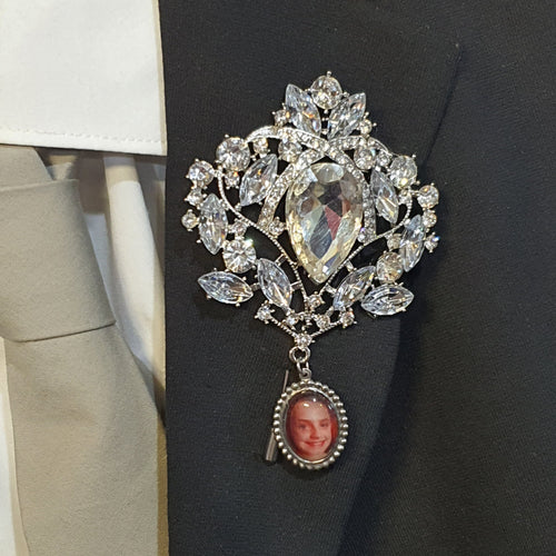 Photo Wedding Charm Boutonniere, Personalised buttonhole, dress corsage, Silver brooch photo, Wedding Buttonhole Pin. by Crystal wedding uk