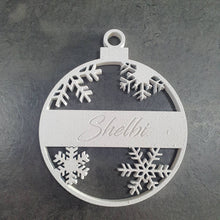Load image into Gallery viewer, Snowflake Tree bauble made using Swarovski elements, Personalised bauble, Monogram name hanging tree decoration By Crystal wedding uk
