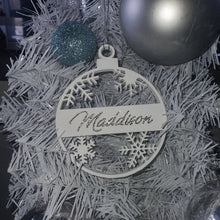 Load image into Gallery viewer, Snowflake Tree bauble made using Swarovski elements, Personalised bauble, Monogram name hanging tree decoration By Crystal wedding uk
