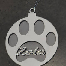 Load image into Gallery viewer, Personalised Wooden Dog Paw Christmas Decoration Hanging  DOG Pawble made using Swarovski elements hanging tree decor By Crystal wedding uk
