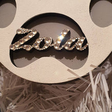 Load image into Gallery viewer, Personalised Wooden Dog Paw Christmas Decoration Hanging  DOG Pawble made using Swarovski elements hanging tree decor By Crystal wedding uk
