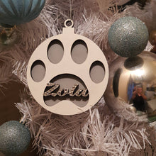 Load image into Gallery viewer, Personalised Wooden Dog Paw Christmas Decoration Hanging  DOG Pawble made using Swarovski elements hanging tree decor By Crystal wedding uk
