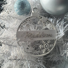 Load image into Gallery viewer, Snowflake Tree bauble made using Swarovski elements, Personalised bauble, Monogram name hanging tree decoration By Crystal wedding uk
