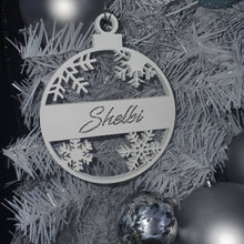 Load image into Gallery viewer, Snowflake Tree bauble made using Swarovski elements, Personalised bauble, Monogram name hanging tree decoration By Crystal wedding uk
