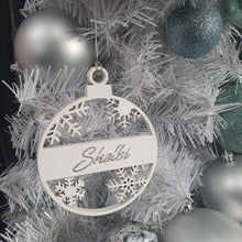 Load image into Gallery viewer, Snowflake Tree bauble made using Swarovski elements, Personalised bauble, Monogram name hanging tree decoration By Crystal wedding uk

