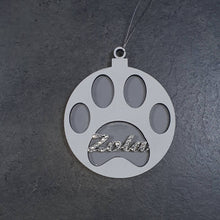 Load image into Gallery viewer, Personalised Wooden Dog Paw Christmas Decoration Hanging  DOG Pawble made using Swarovski elements hanging tree decor By Crystal wedding uk
