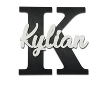 Load image into Gallery viewer, Custom wood name sign | Initial name sign | Girl Name Sign | Above crib sign | Baby shower gift | Layered Name Sign | Large name sign boy
