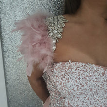 Load image into Gallery viewer, Blush feather crystal epaulettes [Custom fit bridal shoulder pieces [ Wedding shoulder Modern bride Wings  By Crystal wedding UK
