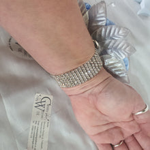 Load image into Gallery viewer, Crystal brooch wrist corsage with Pearls &amp; Foam roses by Crystal wedding uk
