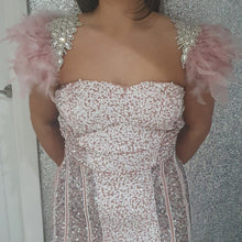 Load image into Gallery viewer, Blush feather crystal epaulettes [Custom fit bridal shoulder pieces [ Wedding shoulder Modern bride Wings  By Crystal wedding UK
