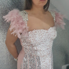 Load image into Gallery viewer, Blush feather crystal epaulettes [Custom fit bridal shoulder pieces [ Wedding shoulder Modern bride Wings  By Crystal wedding UK
