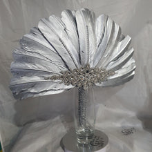 Load image into Gallery viewer, Wedding feather fan, SILVER OR GOLD brides ostrich fan, wedding hand fan, Great Gatsby  any colour as custom made by Crystal wedding uk
