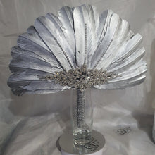 Load image into Gallery viewer, Wedding feather fan, SILVER OR GOLD brides ostrich fan, wedding hand fan, Great Gatsby  any colour as custom made by Crystal wedding uk
