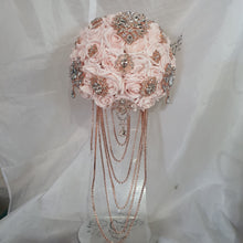 Load image into Gallery viewer, Crystal Brooch blush and rose gold drape  bouquet by Crystal wedding uk
