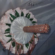 Load image into Gallery viewer, Crystal Brooch blush and rose gold drape  bouquet by Crystal wedding uk
