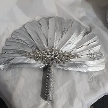 Load image into Gallery viewer, Wedding feather fan, SILVER OR GOLD brides ostrich fan, wedding hand fan, Great Gatsby  any colour as custom made by Crystal wedding uk
