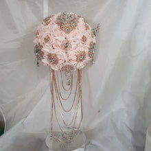Load image into Gallery viewer, Crystal Brooch blush and rose gold drape  bouquet by Crystal wedding uk
