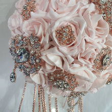Load image into Gallery viewer, Crystal Brooch blush and rose gold drape  bouquet by Crystal wedding uk
