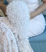 Load image into Gallery viewer, Pearl cascade bouquet , white pearls, ivory pearls by Crystal wedding uk
