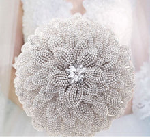 Load image into Gallery viewer, Diamante bouquet brooch , leafJewel crystal wedding bouquet Crystal Bridal Bouquet, bling cascade Jewel bouquet by Crystal wedding uk
