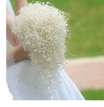 Load image into Gallery viewer, Pearl cascade bouquet , white pearls, ivory pearls by Crystal wedding uk
