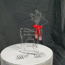 Load image into Gallery viewer, Personalised Reindeer Christmass decoration Plaque Family Name , acrylic ornament gift centrepiece, by Crystal wedding uk
